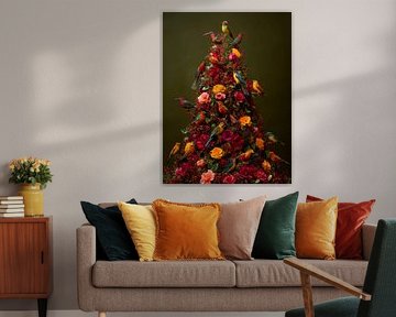 Arbre de Noël fleuri rempli d'oiseaux colorés