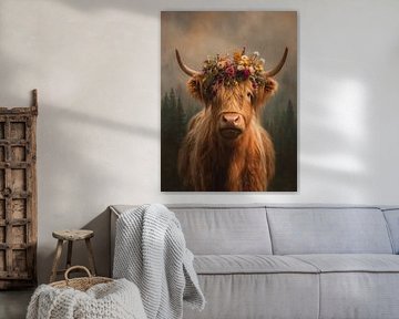 Highlander mit Blumenkrone