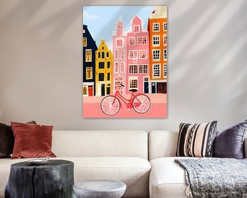 Bunte Grachtenhäuser mit rotem Fahrrad