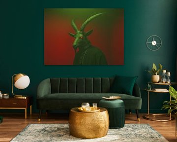 Dark Fantasy Green Devil Portrait With Spiral Horns by BINEDITS