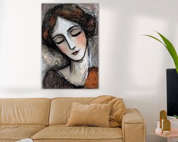 Porträt einer Frau | Verträumte Frau mit geschlossenen Augen von Abstraktes Gemälde