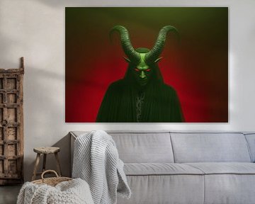 Grüner Dämon Ziege Porträt mit spiralförmigen Hörnern von BINEDITS