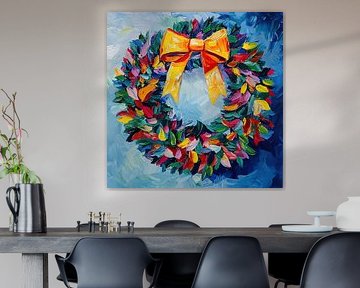 Couronne de Noël avec nœud jaune