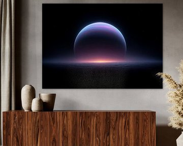 Glowing Blue Gas Giant Planet Rising Over Cloud Horizon by BINEDITS