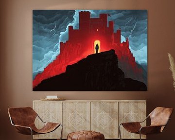 Dark Fantasy Rote Festung Silhouette Abenteuer Kunst von BINEDITS