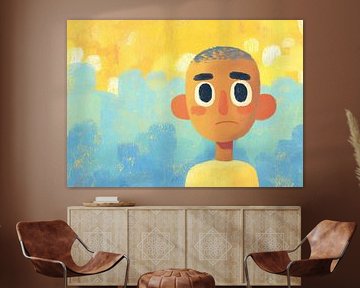 Melancholisch strukturiertes Porträt in Blau und Gold von BINEDITS