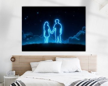 Neon Couple Holding Hands Under Starry Sky by BINEDITS