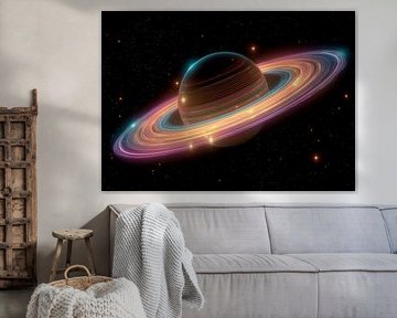 Neon Galactic Ring Planet Digital Art Cosmic by BINEDITS