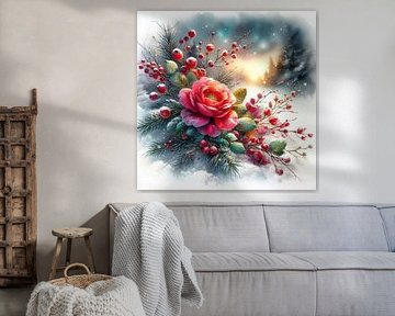 Rose rouge dans la neige