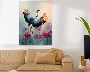 Crane with Lotus flowers by Gypsy Galleria