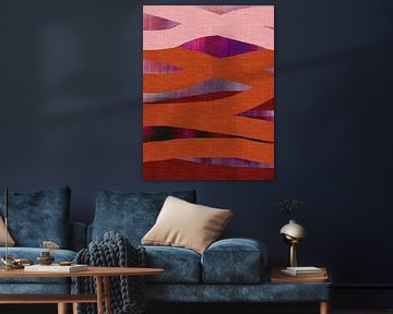 Colorful abstract art in vivid colors. Stripes in burnt orange, pink and terracotta. by Dina Dankers