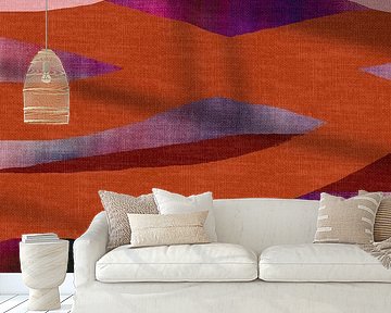 Bunte abstrakte Kunst in leuchtenden Farben. Streifen in gebranntem Orange, Rosa und Terrakotta.