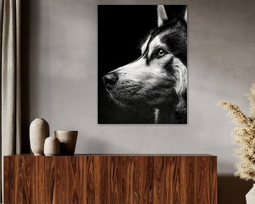 Regard vigilant - Husky en noir et blanc sur drdigitaldesign