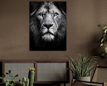 Le roi du silence - Portrait de lion en noir et blanc sur drdigitaldesign