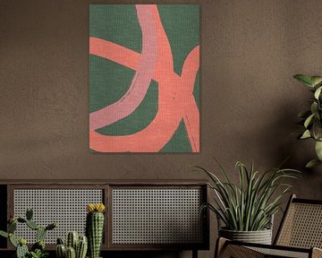 Corail, rose et vert. Lignes et formes abstraites dans des couleurs vives