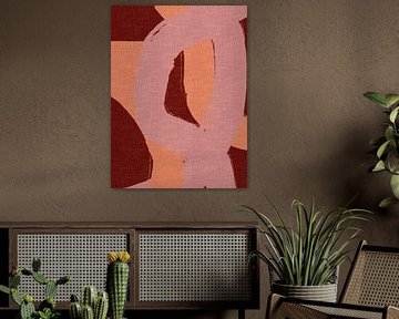 Rosa und dunkles Terrakotta. Abstrakte Linien und Formen in leuchtenden Farben.