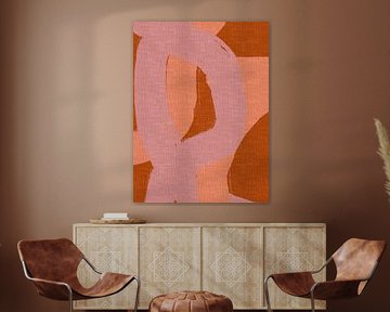 Abstracte lijnen en vormen in levendige kleuren. Roze en terracotta. van Dina Dankers