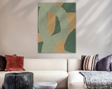 Abstracte lijnen en vormen in levendige kleuren. Groen en beige. van Dina Dankers