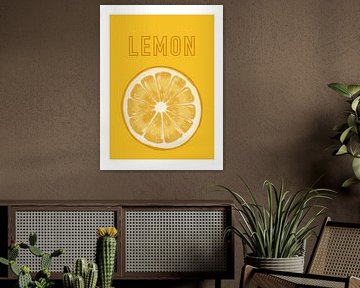 Illustratie van een schijf citroen waarbij de sappige schijfjes te zien op een gele achtergrond kleur, leuk voor in de keuken van UMA Digital NL