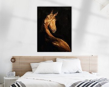 Goldenes Pferd Ausdrucksstarkes Ölgemälde von Ramy Salah Hefny