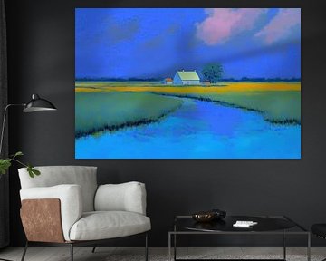 Boerderij | Boerderij in Blauwe Gloed van Kunst Kriebels