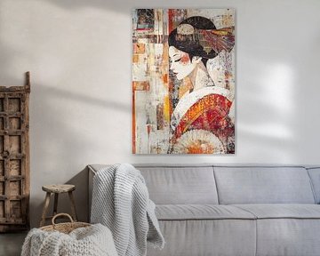 Femme Kimono Or Éventail sur Caprices d'Art