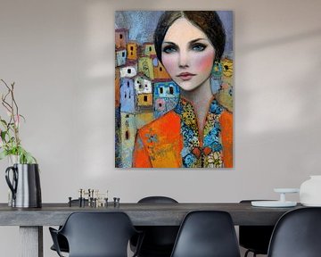 Amérique du Sud Portrait de femme sur Peinture Abstraite