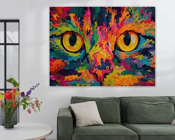 Abstracte Kat in Explosie van Kleur van Thea