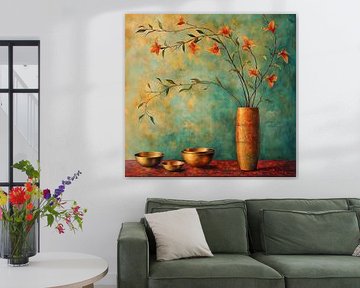 Blumenvase | Goldene Schalen und hohe Vase