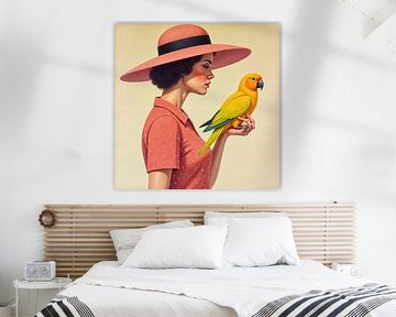 Elegante Frau mit lebhaftem Papagei von Jan Keteleer