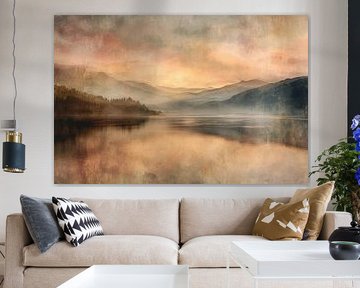 Verträumter Bergsee - Warme Kunstlandschaft von BowiScapes – Landschaftskunst
