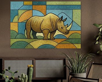 Eine geometrische Illustration eines Nashorns von Galerie Hoppenbrouwers