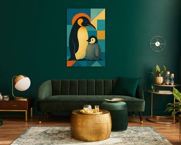 A geometric painting of a penguin. by Gallery Hoppenbrouwers