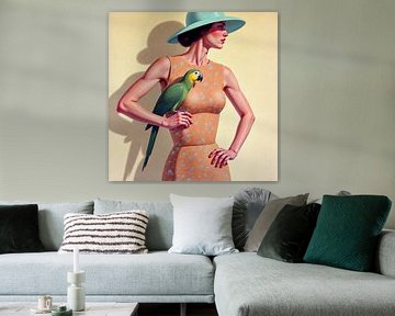 Anmutige Frau mit lebhaftem Papagei von Jan Keteleer