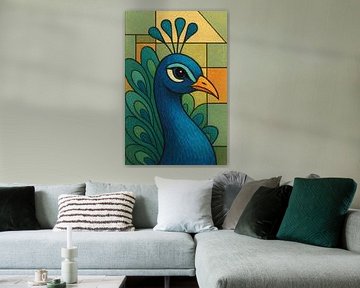 Eine geometrische Illustration eines Pfaus. von Galerie Hoppenbrouwers
