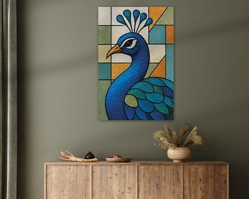 Eine geometrische Illustration eines Pfaus. von Galerie Hoppenbrouwers