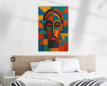 A geometric painting of an African Mask. by Gallery Hoppenbrouwers