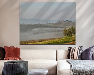 Nebel über einem Weinberg in Umbrien von Patricia Hofmeester