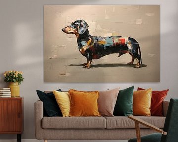 Abstract portrait of a dachshund in warm colours