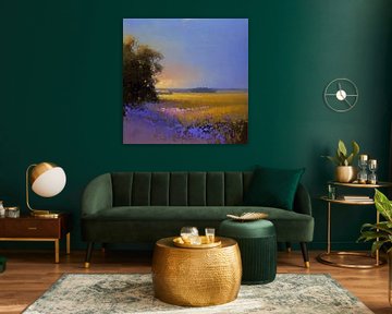 Flower Field | Summer Evening Gold and Purple by Art Whims