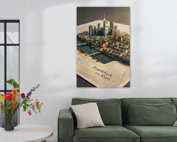 Frankfurt Skyline 3D Miniatuur Kunst - Moderne Duitsland Stadskaart
