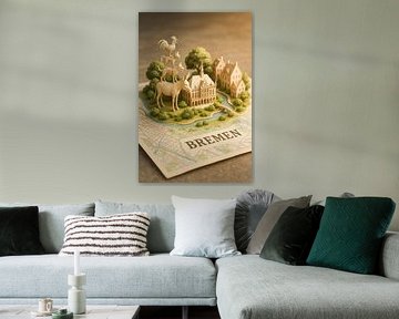 Bremen Stad Diorama Poster - Grillige Hanze Architectuur Print