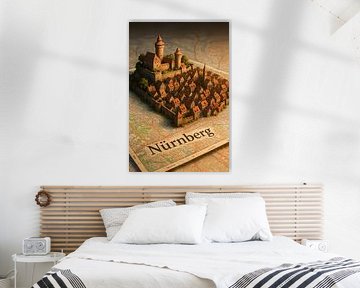 Château de Nuremberg - Carte médiévale en 3D - Art mural historique de la Bavière sur Travel Shop