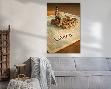 Leipzig City Architecture Miniature – 3D Effect Map Art Print by Travel Shop