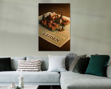 Leidse Molens & Grachten 3D Kaart - Historisch Nederlands Muurkunstwerk