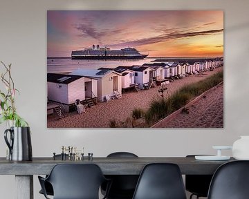 The Netherlands, IJmuiden, Eurodam cruise ship. Beach cabins. by Frans Lemmens