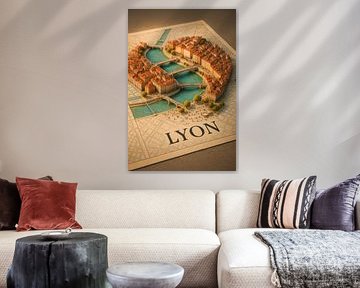 Samenvloeiing Lyon 3D Kaart - Historische Franse Muurkunst