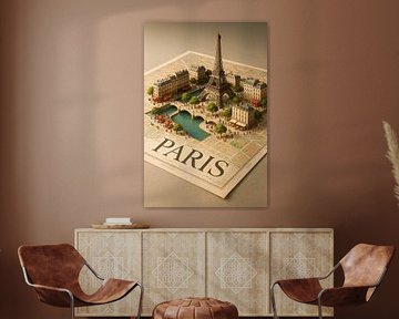 Paris Eiffelturm 3D Diorama - Romantische Frankreich Karte Wandkunst von Travel Shop