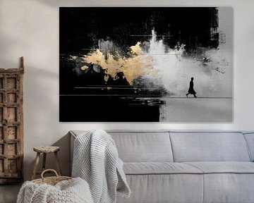 Abstrakte Malerei - Schwarz-Weiß-Gold menschliche Silhouette von Joriali Abstrakte Kunst