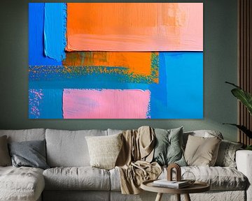 Modern abstrakt. Impasto in Blau, Korallenrosa und Orange